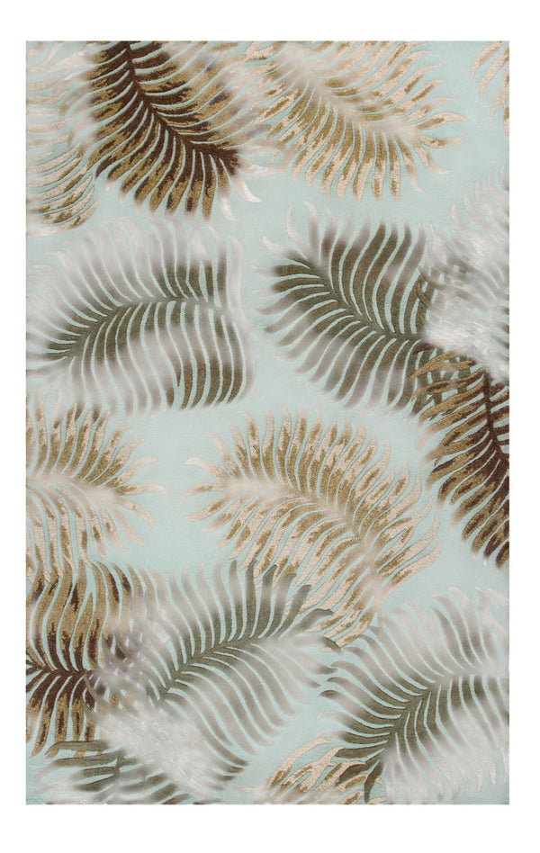 HomeRoots 5' Hand-Tufted Wool Botanical Leaves Area Rug in Aqua and Brown for Timeless, Cozy Elegance 8' X 10' 350333