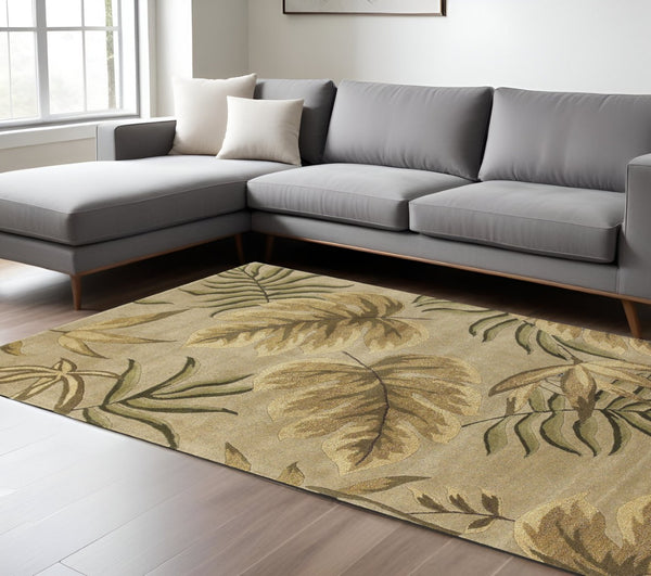 HomeRoots 8' Hand-Tufted Wool Area Rug with Botanical Leaves Design for Comfort and Style in Your Home 8' X 11' 350334