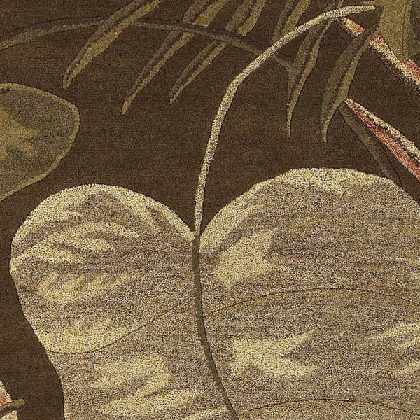 HomeRoots 8' Luxurious Brown and Beige Hand-Tufted Wool Area Rug with Botanical Leaves Design for Cozy Spaces 8' X 10' 350335