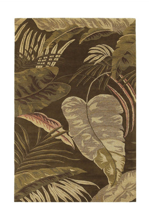 HomeRoots 8' Luxurious Brown and Beige Hand-Tufted Wool Area Rug with Botanical Leaves Design for Cozy Spaces 8' X 10' 350335