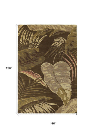 HomeRoots 8' Luxurious Brown and Beige Hand-Tufted Wool Area Rug with Botanical Leaves Design for Cozy Spaces 8' X 10' 350335