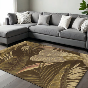 HomeRoots 8' Luxurious Brown and Beige Hand-Tufted Wool Area Rug with Botanical Leaves Design for Cozy Spaces 8' X 10' 350335