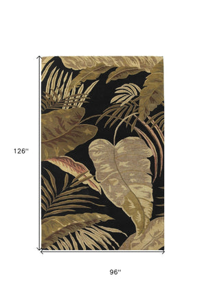 HomeRoots 8' Handcrafted Wool Botanical Leaves Area Rug in Black, Beige & Brown – Perfect for Any Room Decor 8' X 11' 350336