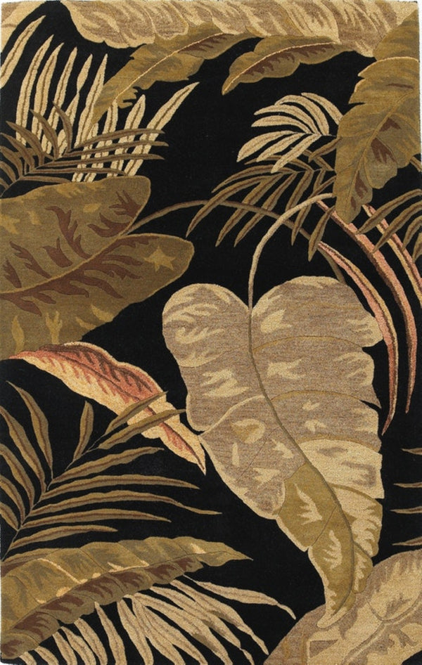 HomeRoots 8' Handcrafted Wool Botanical Leaves Area Rug in Black, Beige & Brown – Perfect for Any Room Decor 8' X 11' 350336