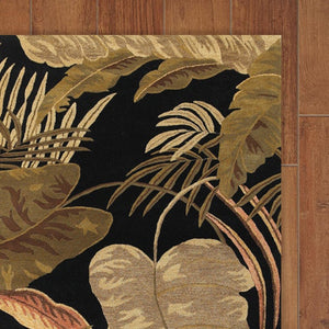 HomeRoots 8' Handcrafted Wool Botanical Leaves Area Rug in Black, Beige & Brown – Perfect for Any Room Decor 8' X 11' 350336