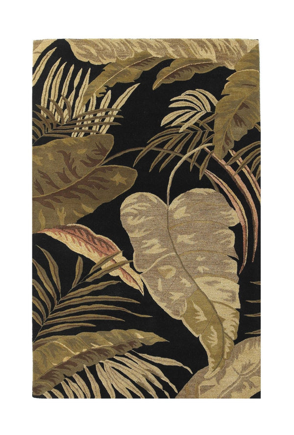 HomeRoots 8' Handcrafted Wool Botanical Leaves Area Rug in Black, Beige & Brown – Perfect for Any Room Decor 8' X 11' 350336