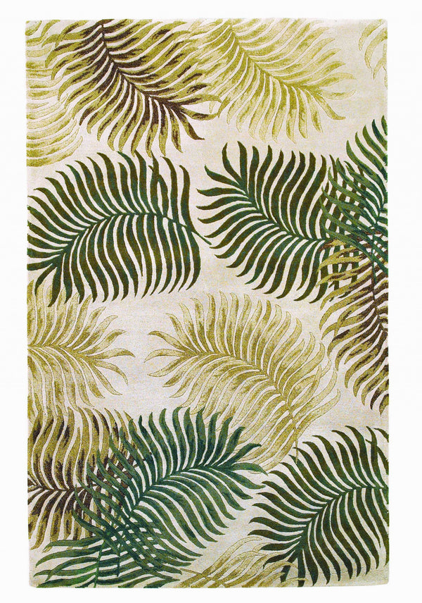 Homeroots 8' X 11' Natural Beige Hand Tufted Tropical Leaves Indoor Area Rug  Wool 350338
