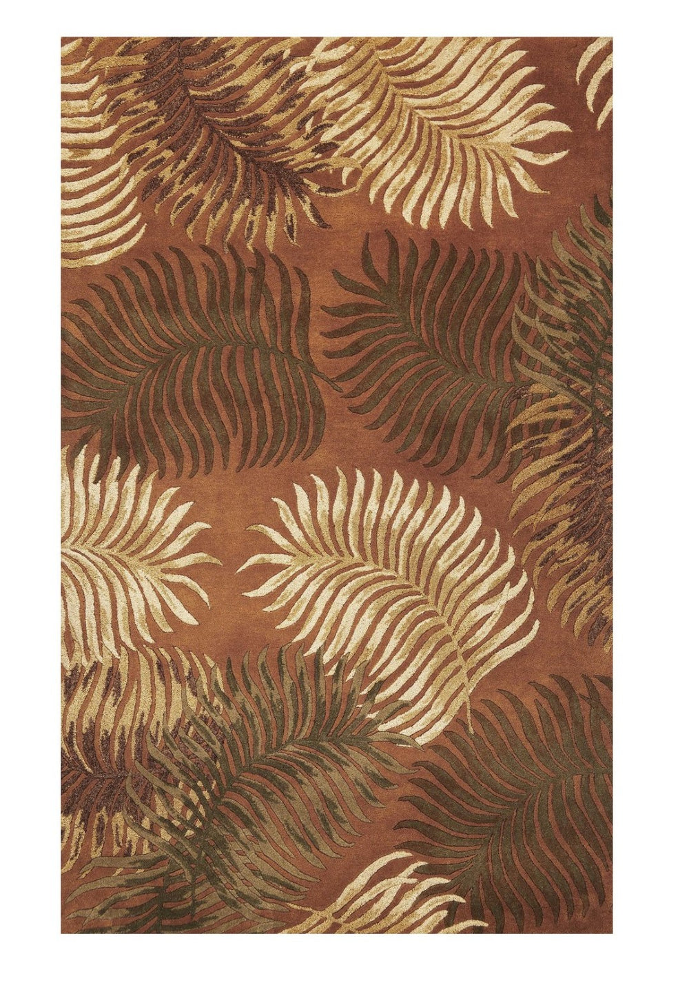 HomeRoots 8' Hand-Tufted Wool Area Rug with Contemporary Rust Orange and Green Botanical Leaves Design 8' X 10' 350339