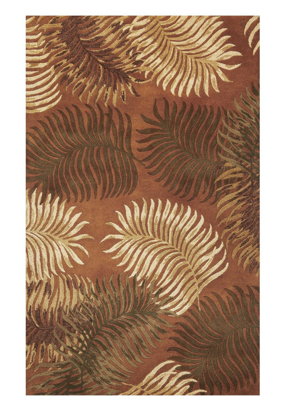 HomeRoots 8' Hand-Tufted Wool Area Rug with Contemporary Rust Orange and Green Botanical Leaves Design 8' X 10' 350339