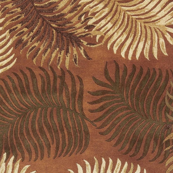 HomeRoots 8' Hand-Tufted Wool Area Rug with Contemporary Rust Orange and Green Botanical Leaves Design 8' X 10' 350339