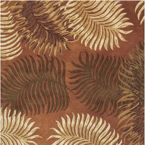 HomeRoots 8' Hand-Tufted Wool Area Rug with Contemporary Rust Orange and Green Botanical Leaves Design 8' X 10' 350339
