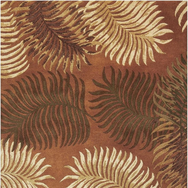 HomeRoots 8' Hand-Tufted Wool Area Rug with Contemporary Rust Orange and Green Botanical Leaves Design 8' X 10' 350339