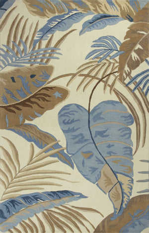 HomeRoots 8' Tropical Botanical Wool Area Rug – Hand-Tufted Coastal Elegance in Ivory, Blue, and Brown Tones 8' X 11' 350340