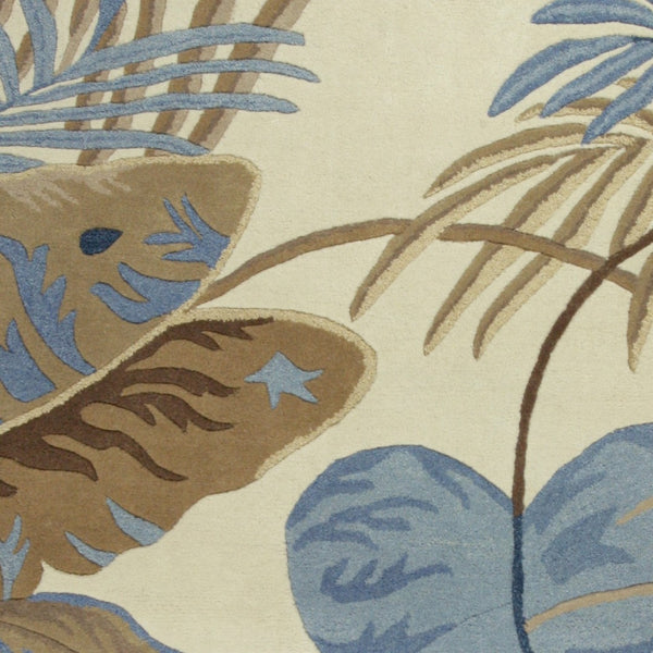 HomeRoots 8' Tropical Botanical Wool Area Rug – Hand-Tufted Coastal Elegance in Ivory, Blue, and Brown Tones 8' X 11' 350340