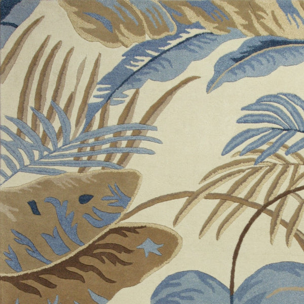 HomeRoots 8' Tropical Botanical Wool Area Rug – Hand-Tufted Coastal Elegance in Ivory, Blue, and Brown Tones 8' X 11' 350340