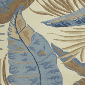 HomeRoots 8' Tropical Botanical Wool Area Rug – Hand-Tufted Coastal Elegance in Ivory, Blue, and Brown Tones 8' X 11' 350340