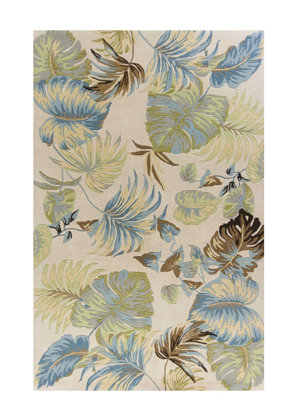 HomeRoots 8' Hand-Tufted Wool Area Rug with Ivory Background and Blue Botanical Leaves for Elegant Décor 8' X 10' 350341