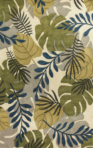 HomeRoots 8' Handcrafted Botanical Wool Area Rug in Ivory, Green & Blue - Elevate Your Space with Elegance 8' X 11' 350344