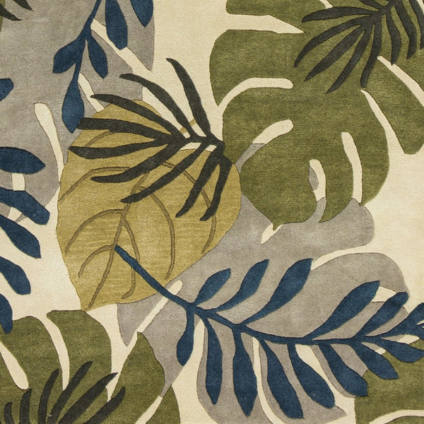 HomeRoots 8' Handcrafted Botanical Wool Area Rug in Ivory, Green & Blue - Elevate Your Space with Elegance 8' X 11' 350344