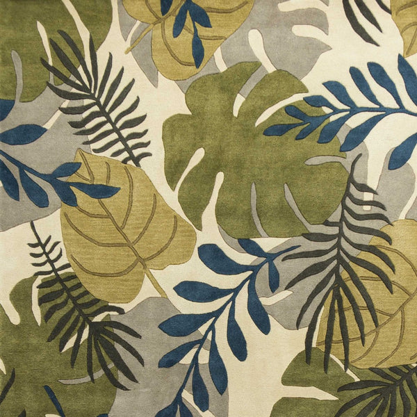 HomeRoots 8' Handcrafted Botanical Wool Area Rug in Ivory, Green & Blue - Elevate Your Space with Elegance 8' X 11' 350344