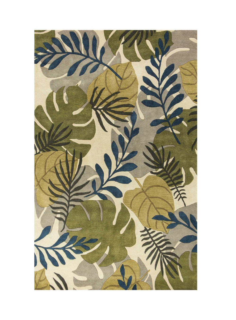 HomeRoots 8' Handcrafted Botanical Wool Area Rug in Ivory, Green & Blue - Elevate Your Space with Elegance 8' X 11' 350344