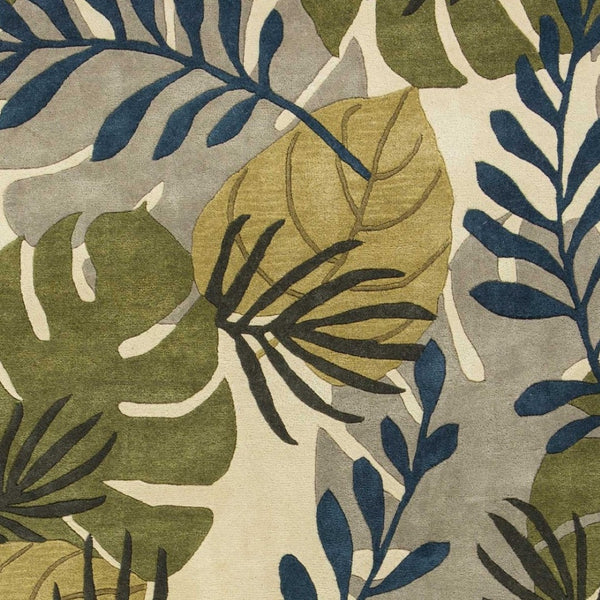 HomeRoots 8' Handcrafted Botanical Wool Area Rug in Ivory, Green & Blue - Elevate Your Space with Elegance 8' X 11' 350344