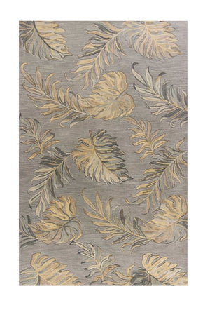 HomeRoots 8' Gray and Taupe Botanical Leaves Wool Area Rug - Hand-Tufted Comfort for Modern Living Spaces 8' X 11' 350345