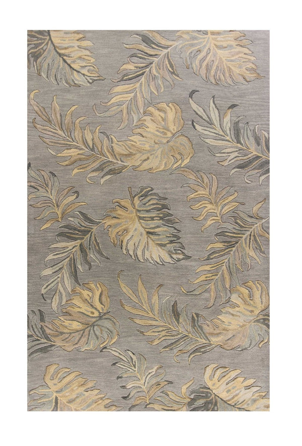 HomeRoots 8' Gray and Taupe Botanical Leaves Wool Area Rug - Hand-Tufted Comfort for Modern Living Spaces 8' X 11' 350345