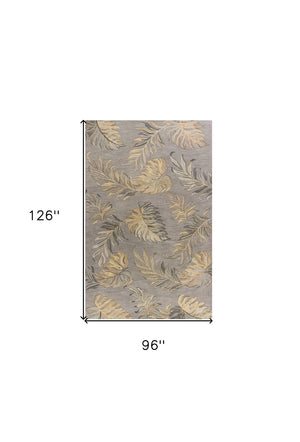 HomeRoots 8' Gray and Taupe Botanical Leaves Wool Area Rug - Hand-Tufted Comfort for Modern Living Spaces 8' X 11' 350345