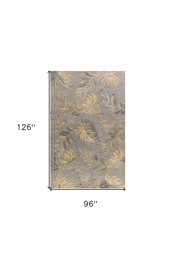 HomeRoots 8' Gray and Taupe Botanical Leaves Wool Area Rug - Hand-Tufted Comfort for Modern Living Spaces 8' X 11' 350345