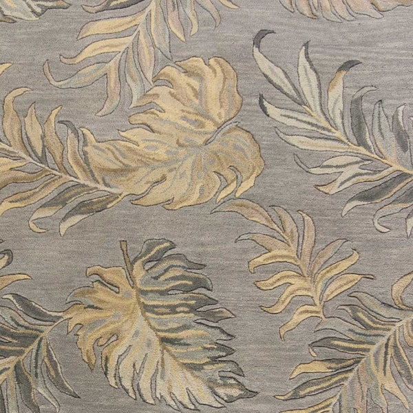 HomeRoots 8' Gray and Taupe Botanical Leaves Wool Area Rug - Hand-Tufted Comfort for Modern Living Spaces 8' X 11' 350345