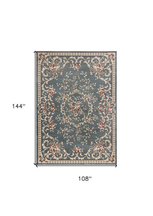HomeRoots 9' Slate Blue and Red Floral Medallion Area Rug - Timeless Elegance for Living Spaces and More 9' X 12' 350363