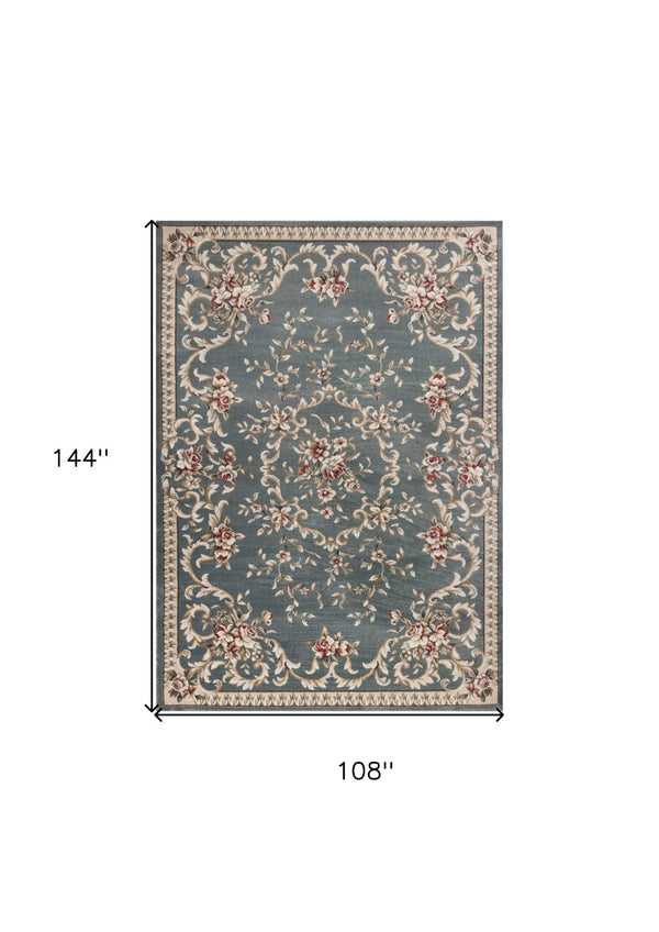 HomeRoots 9' Slate Blue and Red Floral Medallion Area Rug - Timeless Elegance for Living Spaces and More 9' X 12' 350363