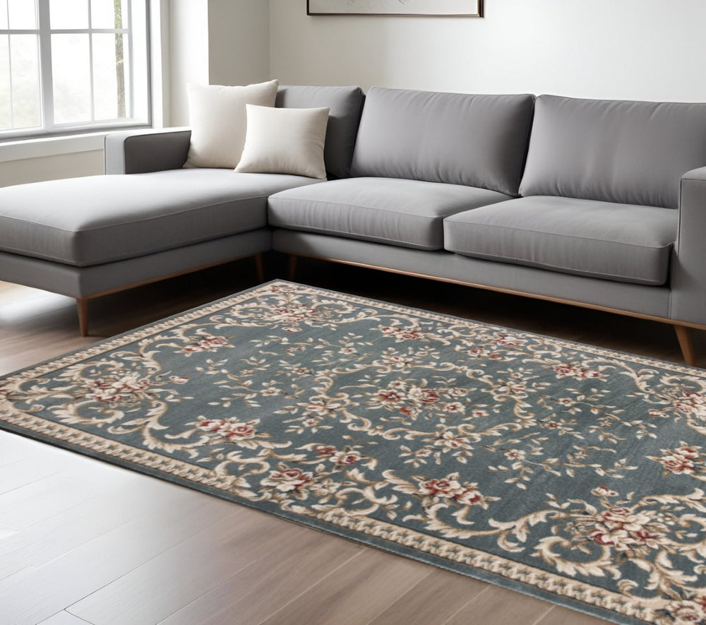 HomeRoots 9' Slate Blue and Red Floral Medallion Area Rug - Timeless Elegance for Living Spaces and More 9' X 12' 350363
