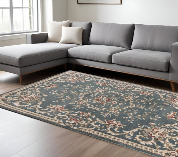 HomeRoots 9' Slate Blue and Red Floral Medallion Area Rug - Timeless Elegance for Living Spaces and More 9' X 12' 350363
