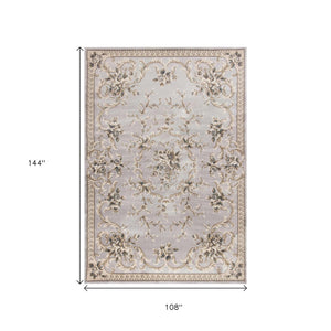 HomeRoots 9' Timeless Light Gray Floral Medallion Area Rug - Durable, Stain-Resistant Design for High-Traffic Areas 9' X 12' 350364