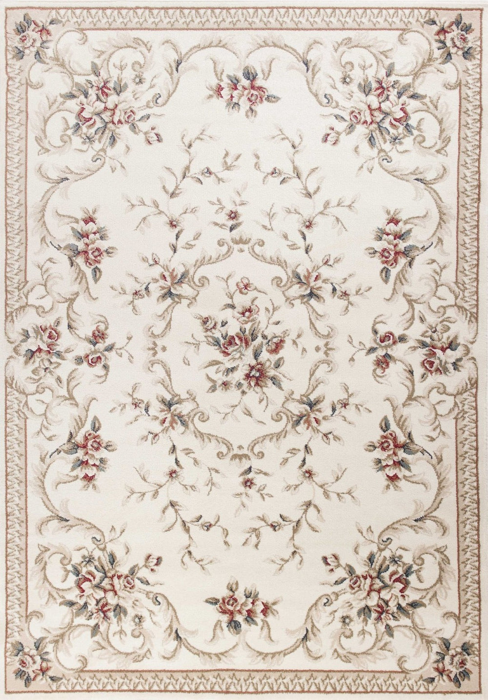 HomeRoots 9' Elegant Ivory Floral Medallion Area Rug with Red and Green Accents for Timeless Home Décor 9' X 12' 350365