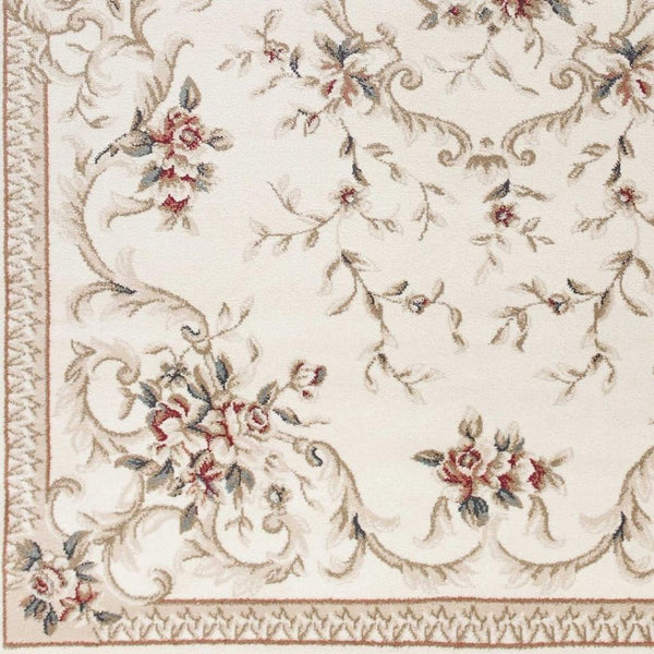HomeRoots 9' Elegant Ivory Floral Medallion Area Rug with Red and Green Accents for Timeless Home Décor 9' X 12' 350365