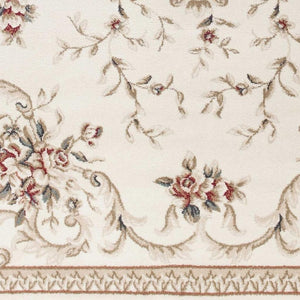 HomeRoots 9' Elegant Ivory Floral Medallion Area Rug with Red and Green Accents for Timeless Home Décor 9' X 12' 350365