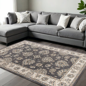 HomeRoots 9' Gray and Ivory Floral Medallion Area Rug – Timeless Elegance, Durable Comfort for Any Space 9' X 12' 350366