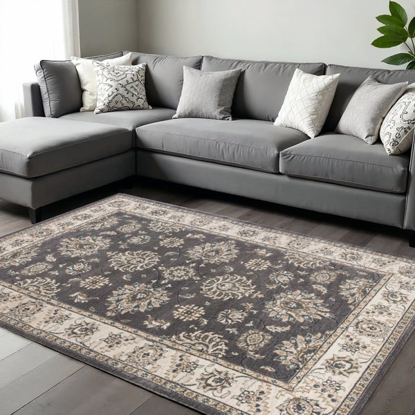 HomeRoots 9' Gray and Ivory Floral Medallion Area Rug – Timeless Elegance, Durable Comfort for Any Space 9' X 12' 350366