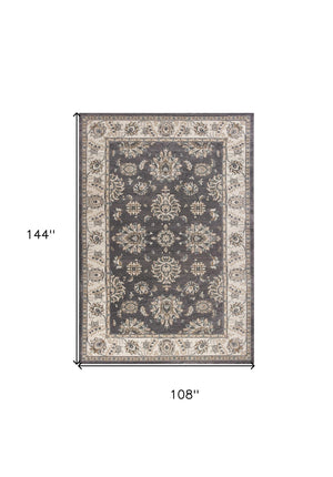 Homeroots 9' X 12' Grey Ivory Bordered Floral Indoor Area Rug  Polypropylene 350366