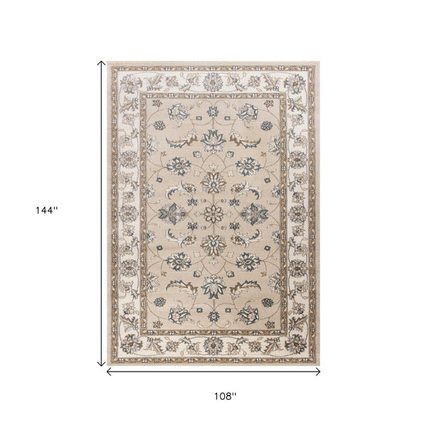 HomeRoots 9' Elegant Beige and Ivory Floral Medallion Area Rug – Timeless Design for Classic Living Spaces 9' X 12' 350367