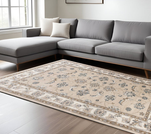 HomeRoots 9' Elegant Beige and Ivory Floral Medallion Area Rug – Timeless Design for Classic Living Spaces 9' X 12' 350367