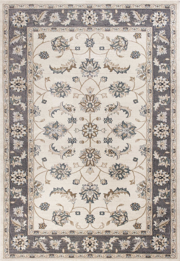 Homeroots 9' X 12' Ivory Grey Bordered Floral Indoor Area Rug  Polypropylene 350368