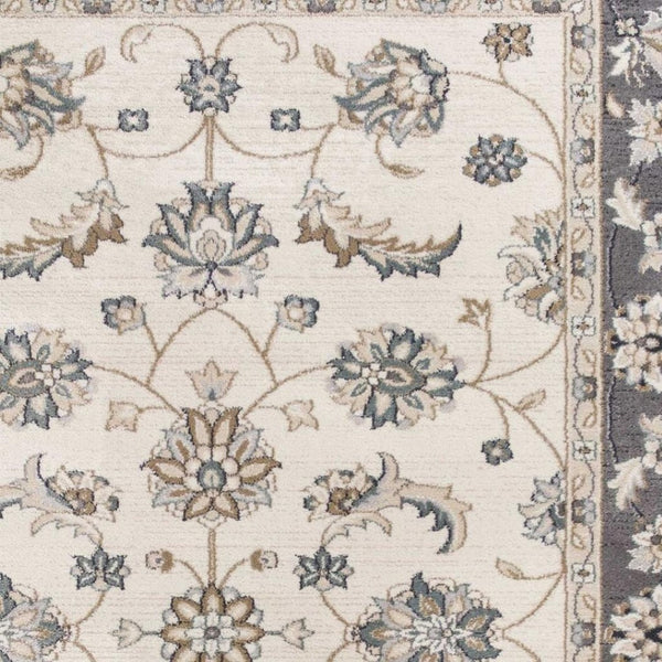 HomeRoots 9' Gray and Ivory Floral Medallion Area Rug - Timeless Elegance for High-Traffic Living Spaces 9' X 12' 350368