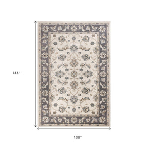 HomeRoots 9' Gray and Ivory Floral Medallion Area Rug - Timeless Elegance for High-Traffic Living Spaces 9' X 12' 350368