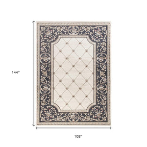 HomeRoots 9' Elegant Ivory and Gray Floral Area Rug - Durable, Stain-Resistant Design for High-Traffic Spaces 9' X 12' 350370
