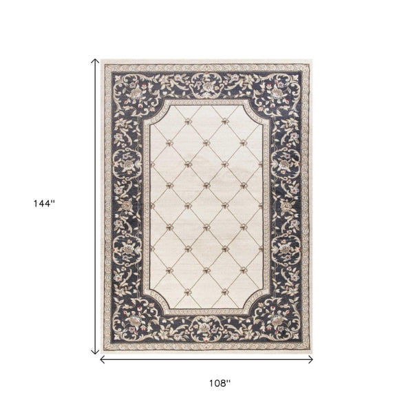 HomeRoots 9' Elegant Ivory and Gray Floral Area Rug - Durable, Stain-Resistant Design for High-Traffic Spaces 9' X 12' 350370