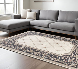 HomeRoots 9' Elegant Ivory and Gray Floral Area Rug - Durable, Stain-Resistant Design for High-Traffic Spaces 9' X 12' 350370